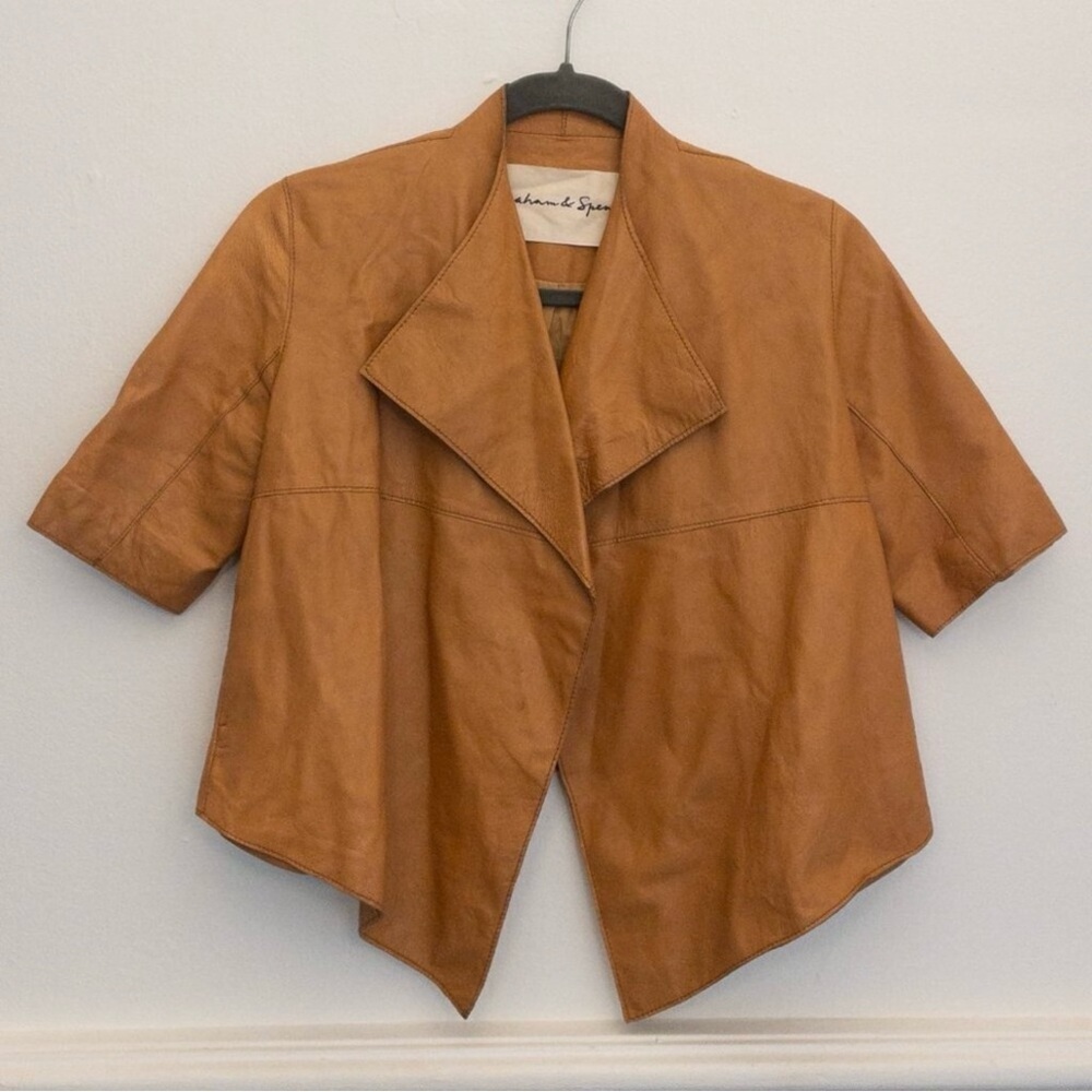 Graham & Spencer 100% Lambskin Leather Drape Jacket | Size P | Tan | Made in USA - Picture 6 of 6